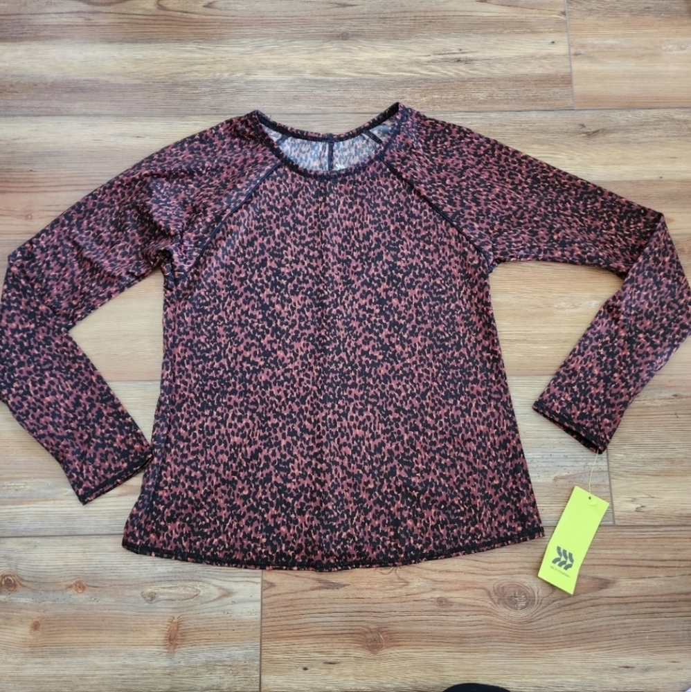 All In Motion Rash Guard Womens L Leopard Print Long Sleeve NEW